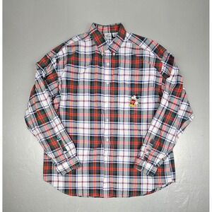 Vintage‎ Disney Store Mickey Mouse Plaid Button Down Shirt Mens XL Red Green